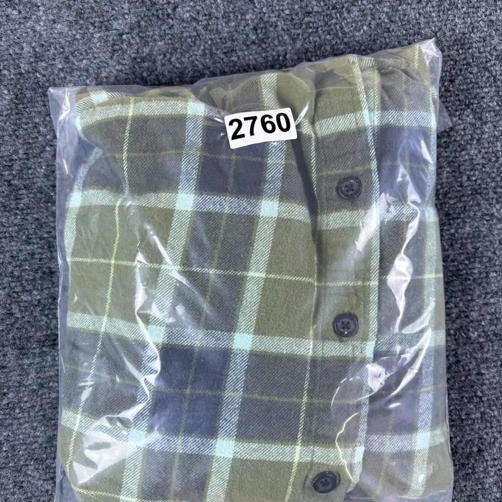 Quiksilver Shacket Boys Medium 10/12 Green Plaid Flannel Cotton Hooded Button Up